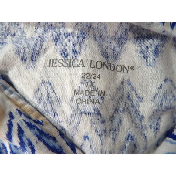 Jessica London 22/24 1X Tunic Boho Geometric Blue 3/4 Sleeve V Neck Peasant - Picture 6 of 11